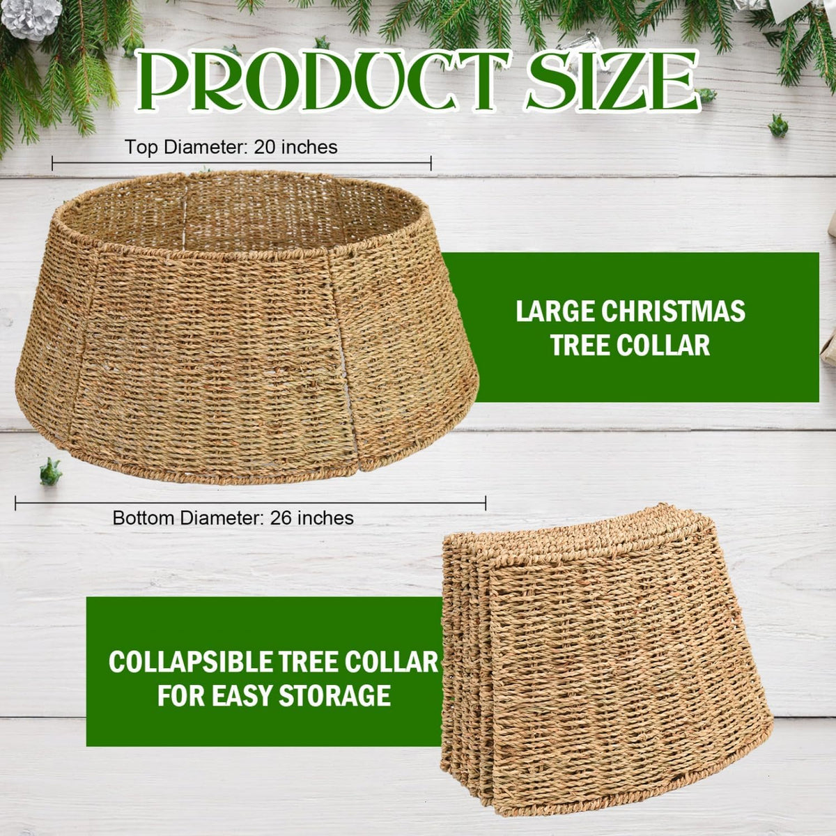 Rocinha Rattan Christmas Tree Collar Basket - Rustic Handcrafted Tree Ring
