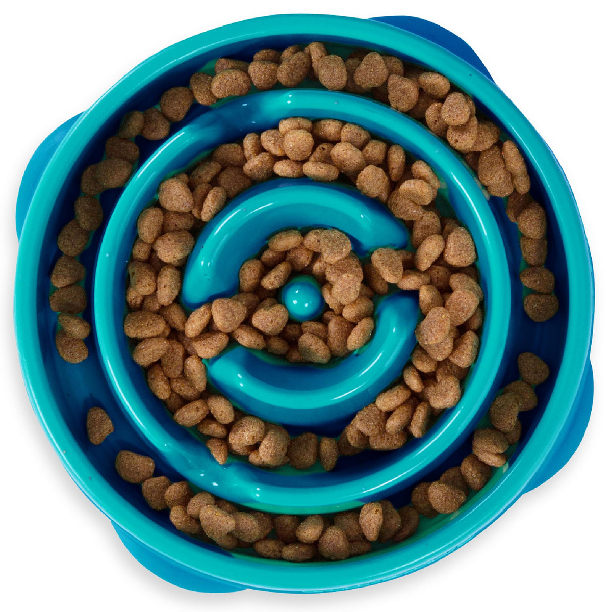 Outward Hound Fun Feeder Slo Bowl – Large 4‑Cup Capacity, Slow Feeding, Medium to Large Dogs, Non‑Slip, Blue, Notch Pattern