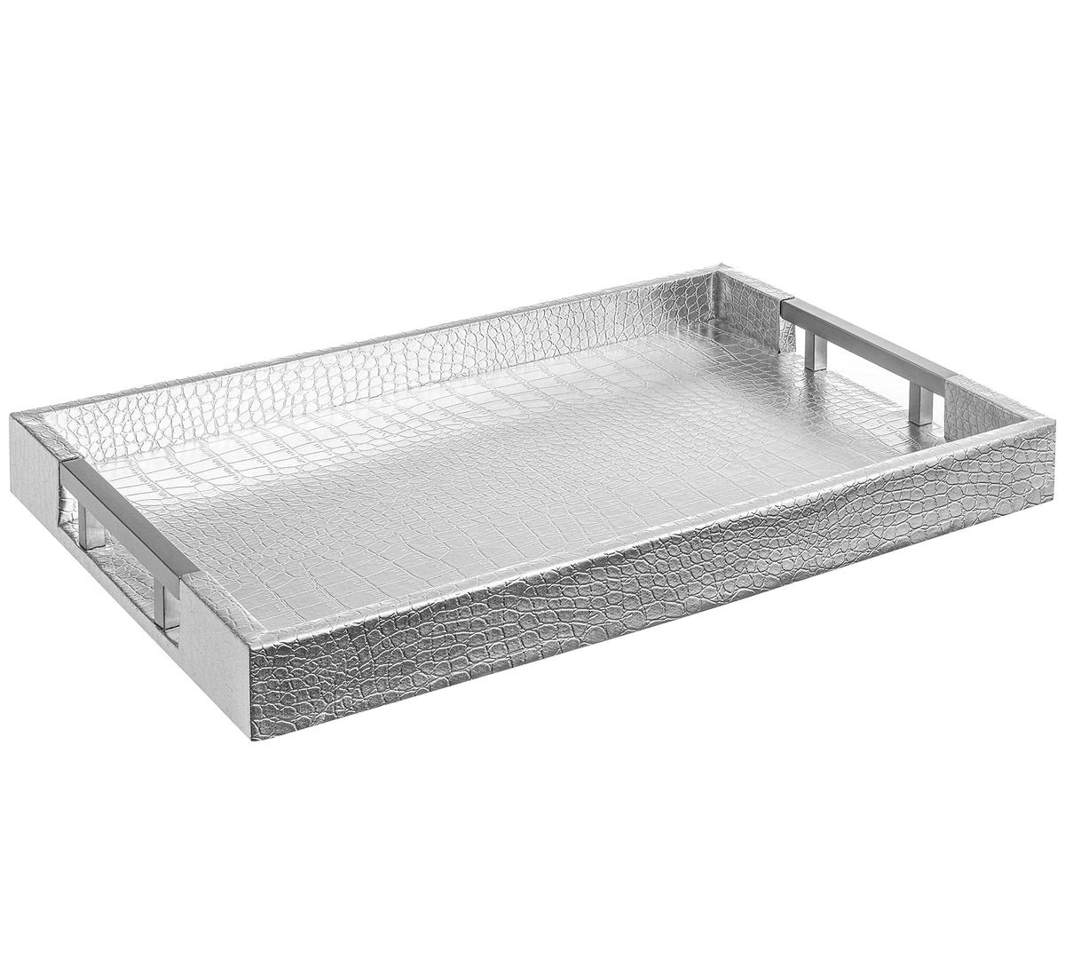 Home Redefined 17.5"x12" Gold Glossy Crocodile Faux Leather Serving Tray Beautiful Modern Elegant Decorative Tray with Handles Ottoman Coffee Table Tray for All Occasion's