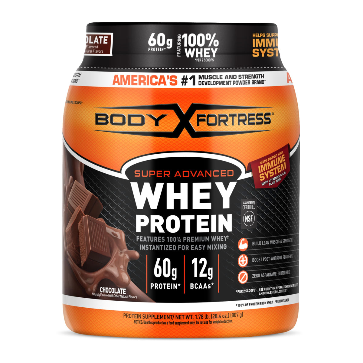 Body Fortress Super Advanced Whey Protein Powder, Gluten Free, Vanilla, Immune Support (1), Vitamins C & D Plus Zinc, 3.9 lbs.