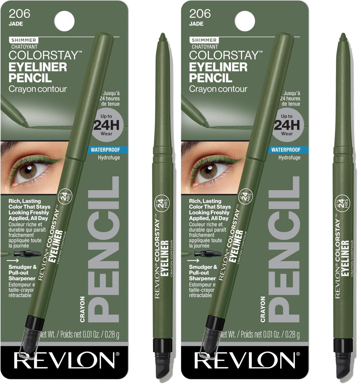 Revlon ColorStay Pencil Waterproof Eyeliner, Smudge-Proof, Eye Makeup with Built-In Sharpener, Long-Lasting, Matte Finish, 201 Black, 2 pack