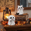 2Pcs Halloween Dog Cat Ghost Resin Figurines Statues Cute Spooky