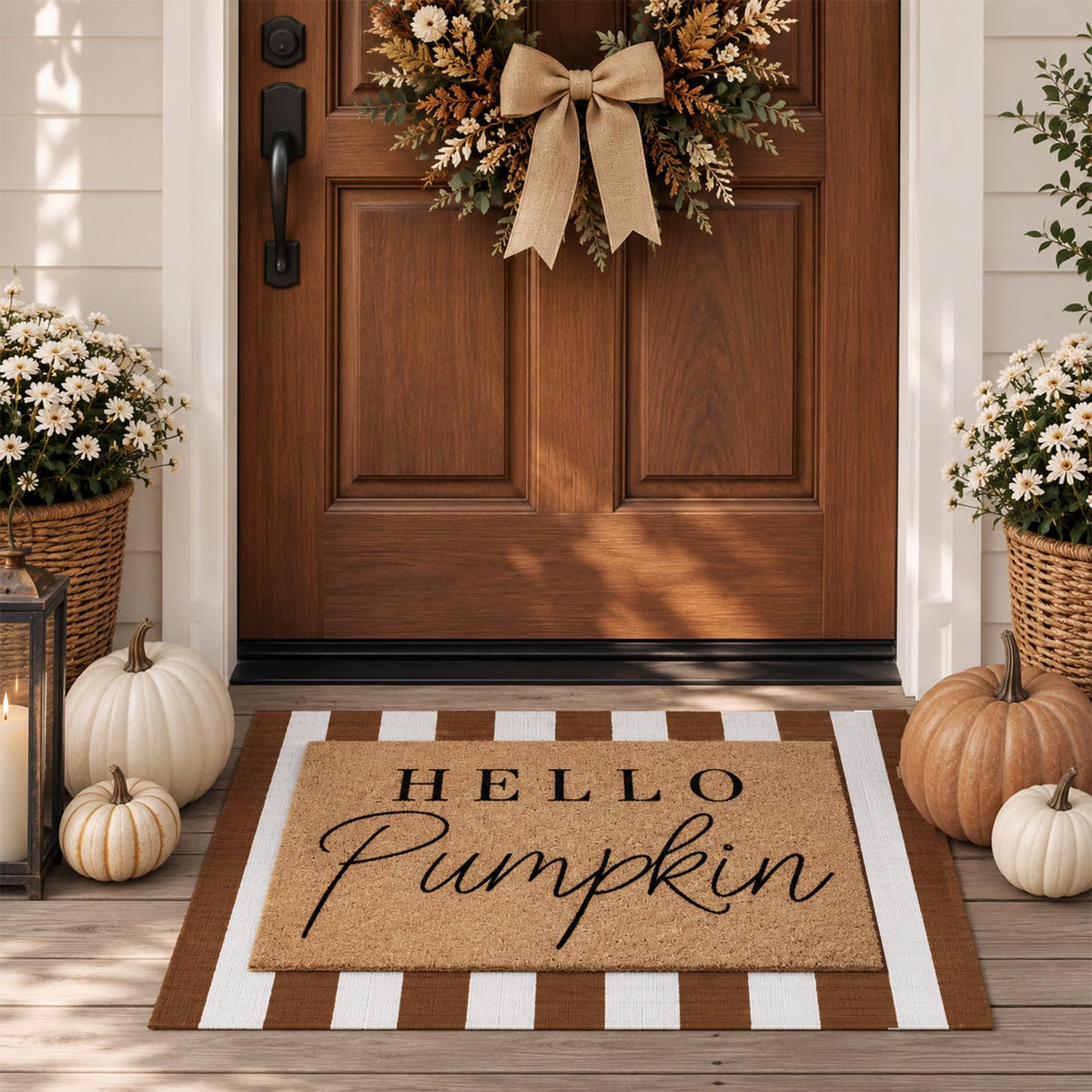 Tinideya 2 23.6 X 35.4 Inches Plaid Ghost Red Brown | Layered Coir Doormat Set, Non Slip Backing for Outdoor Entryway, Buffalo Plaid Seasonal Design, Front Porch Home Decor
