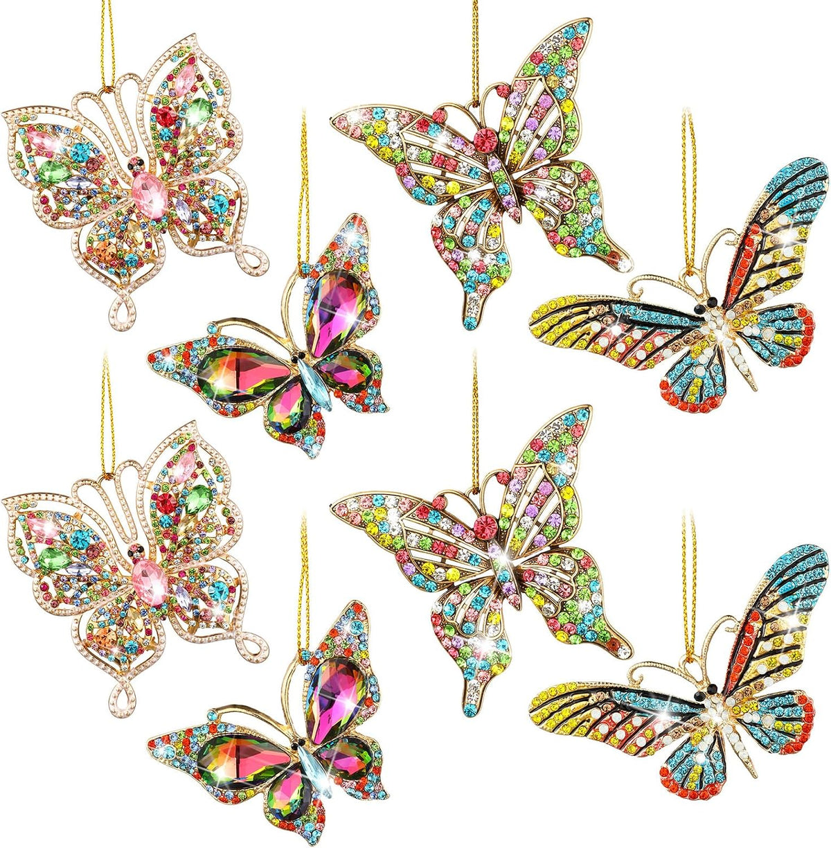 Peryiter 8 Pcs Metal Christmas Ornament Xmas Diamond Ornaments, Butterfly