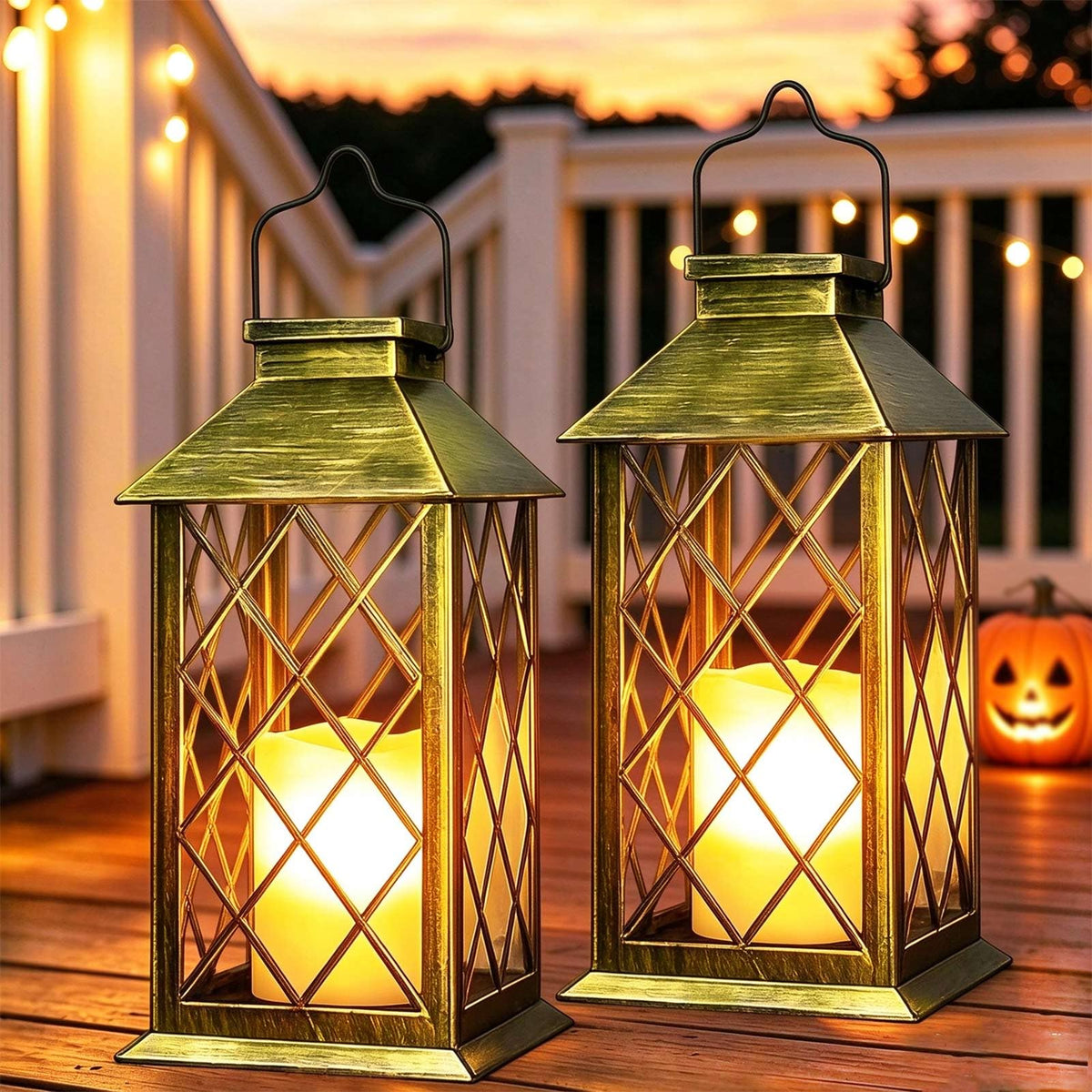 2 Pack 14'' Black Large Outdoor Solar Lanterns Outdoor Waterproof