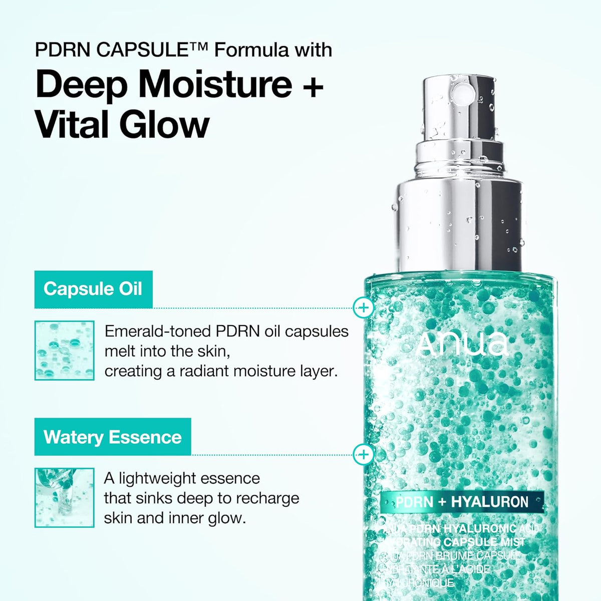 Anua PDRN Collagen Glow Facial Serum Spray, 3.38 fl oz | Hydrating Face Mist, Hyaluronic Acid, dewy glass finish, All Skin Types, Instant Plumping, Firming Care, Korean Skincare