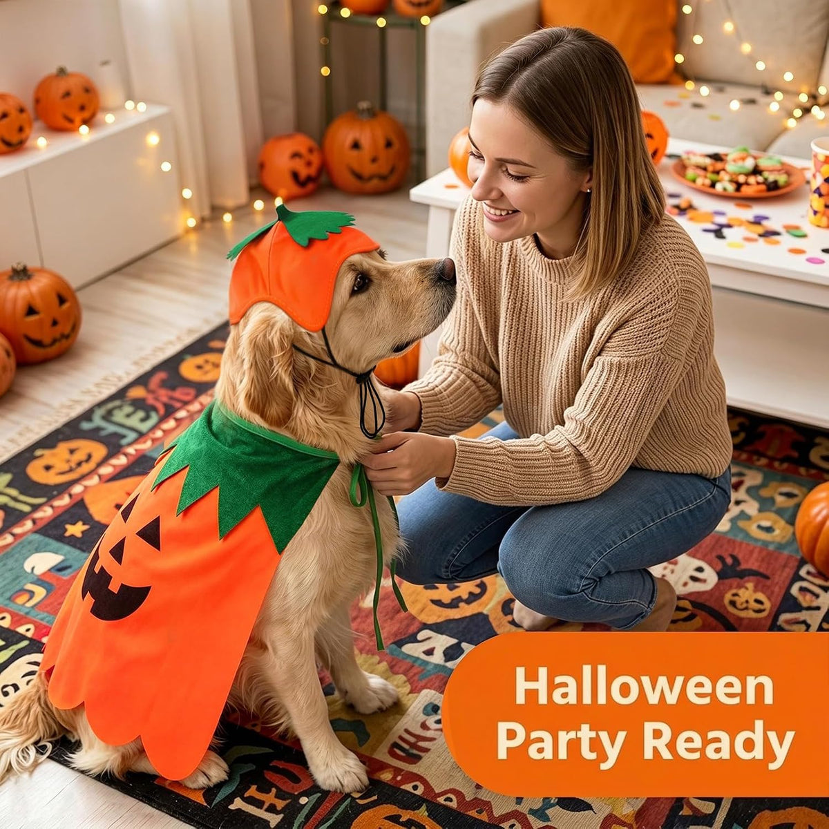 Rypet Dog Pumpkin Costume, Halloween Cape & Hat for Large X-Large Dogs, XL