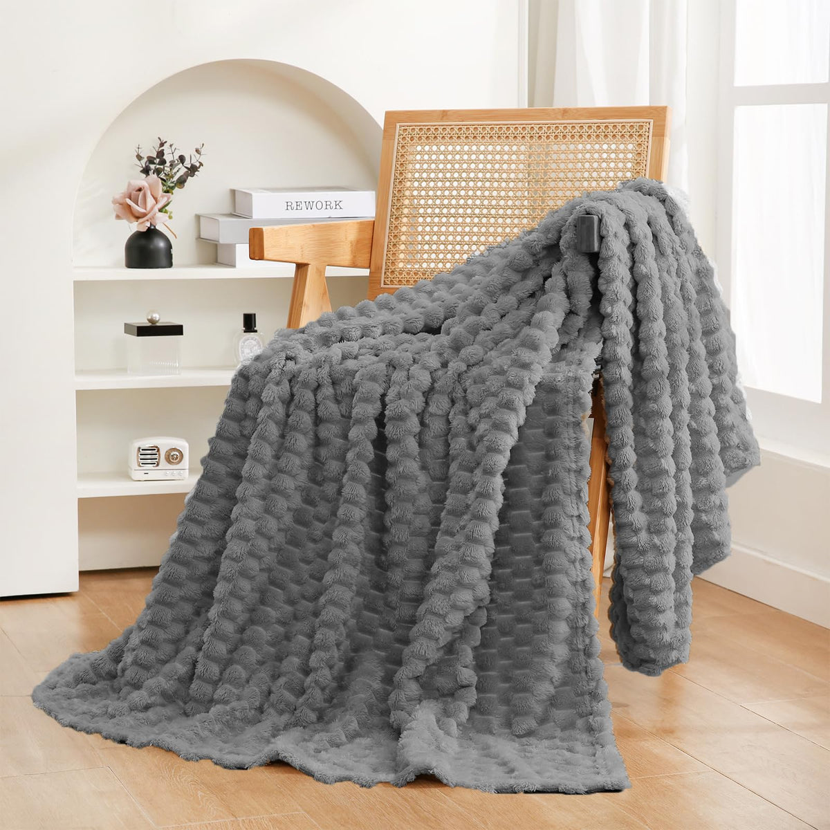 Puncuntex Burnt Orange Throw Blanket 50"×60" Fuzzy 3D Jacquard Decorative