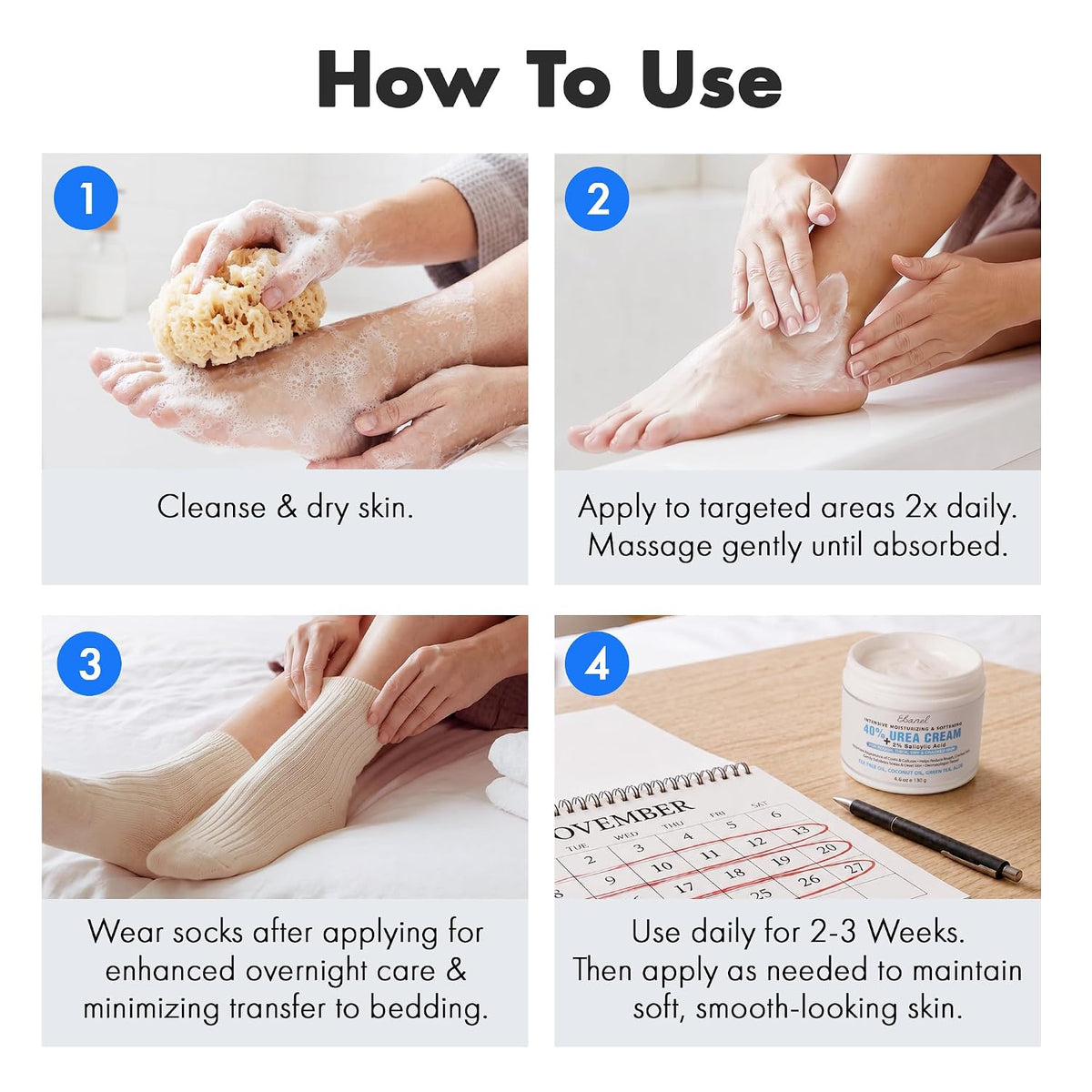 Ebanel Urea Cream 40% plus Salicylic Acid 2% for Dry Cracked Feet Skin | Deeply Moisturizes & Softens Dry Cracked Heels, Feet, Knees, Elbows, Hands, Rough Dead Skin Callus Remover Toenail Softener