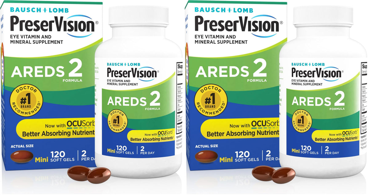 PreserVision AREDS 2 Eye Vitamins, #1 Eye Doctor Recommended Brand, Lutein and Zeaxanthin Supplement with Vitamin C, Vitamin E, Zinc, and Copper, 120 Softgels (Minigels)