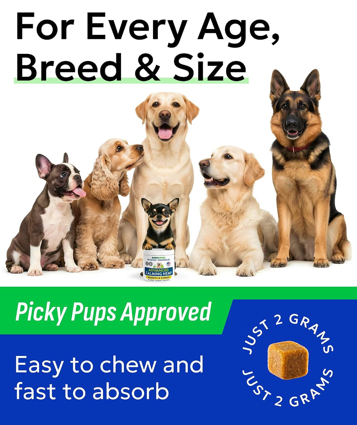 BARK&SPARK Advanced Calming Chews for Dogs - Hemp Chew + Melatonin - Anxiety Relief - Sleep Aid - Relaxing Treats - Stress Relief During Fireworks, Storms, Thunder, Barking