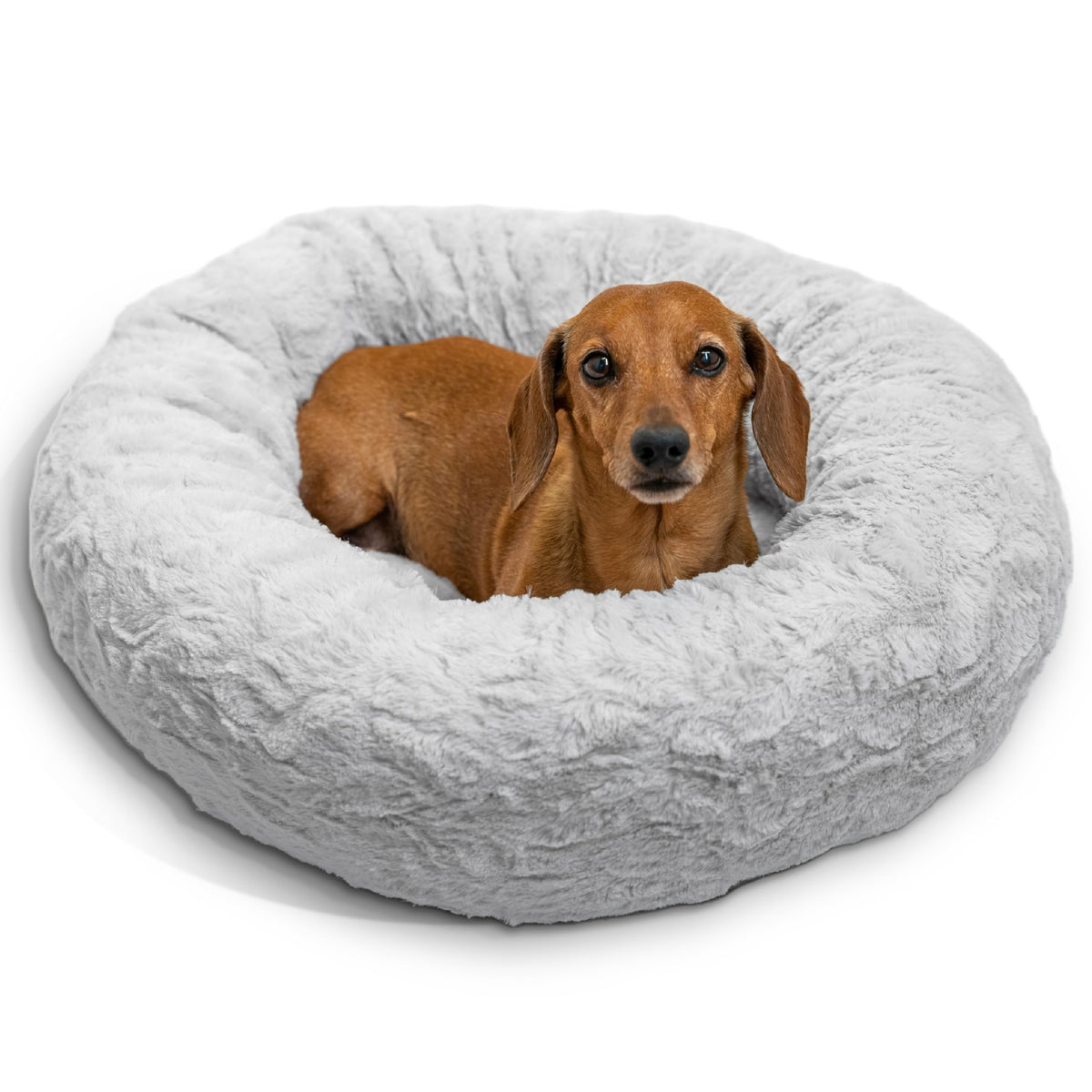 Best Friends by Sheri The Original Calming Donut Dog Bed for Large Dogs up to 100 lbs, Shag Faux Fur, Taupe, Large, 36" x 36"