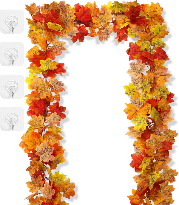 2Pcs 13FT Artificial Fall Leaves Garland for Thanksgiving Decor | Autumn Vines Maple Leaf Garlands for Mantle Fall Decoration for Home Autumn Indoor Outdoor Seasonal Home Decor