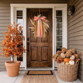 Fall Decor - Large Autumn Harvest Wreath Bow for Front Door 27x13 Inch