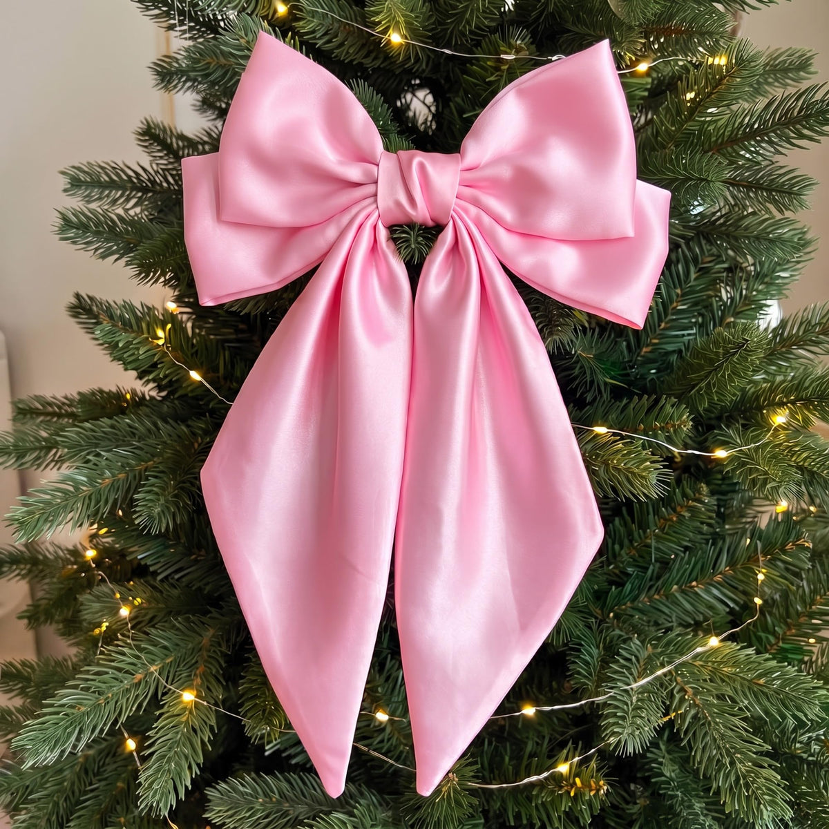 Thiccywoov 12 Pcs Satin Bow for Christmas Tree, Dark Green Long Tail Bows
