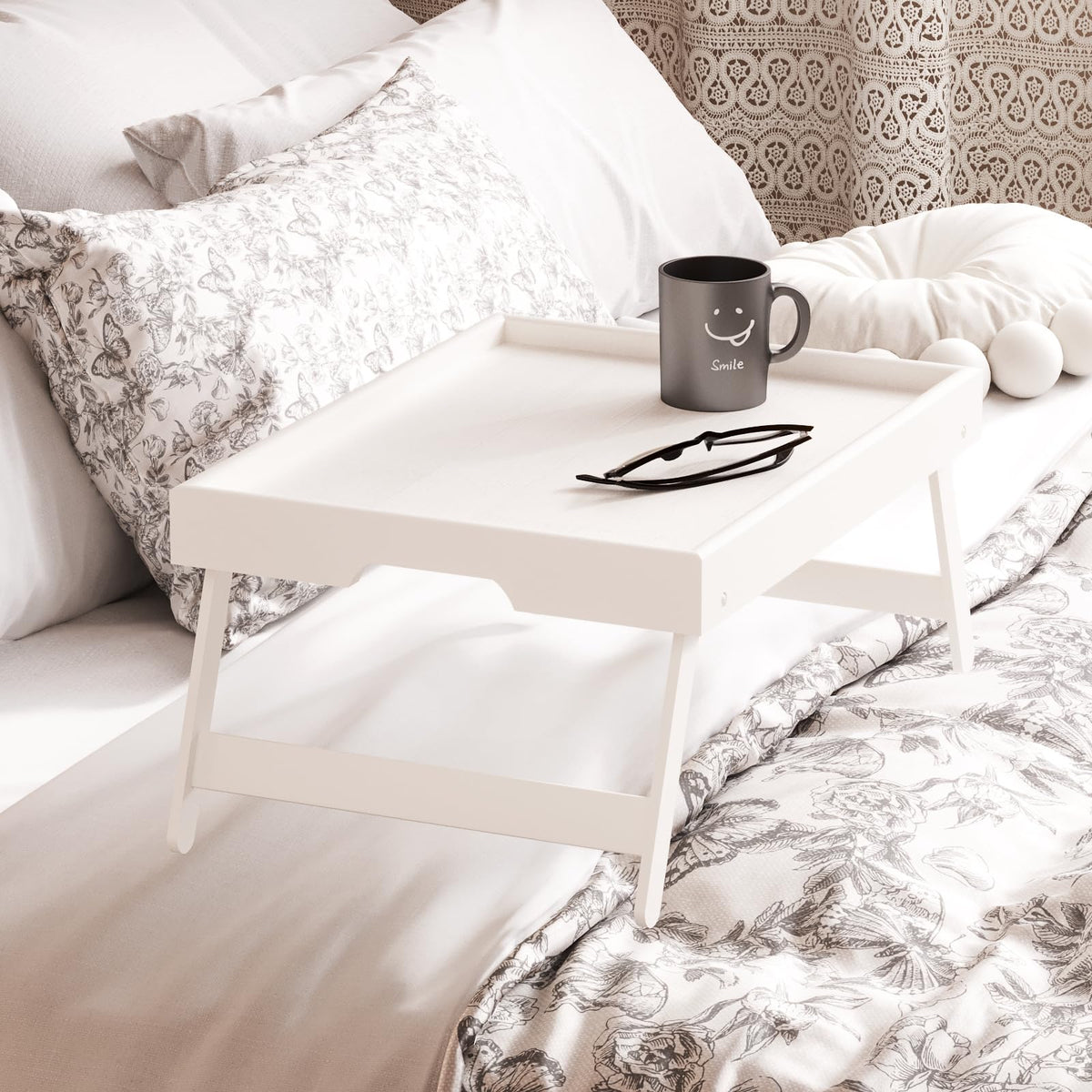 Fibogollo 2 Pack Bamboo Bed Tray Table with Folding Legs,Breakfast Trays,Serving Tray for Food and Snack,Laptop Trays for Working(Natural)