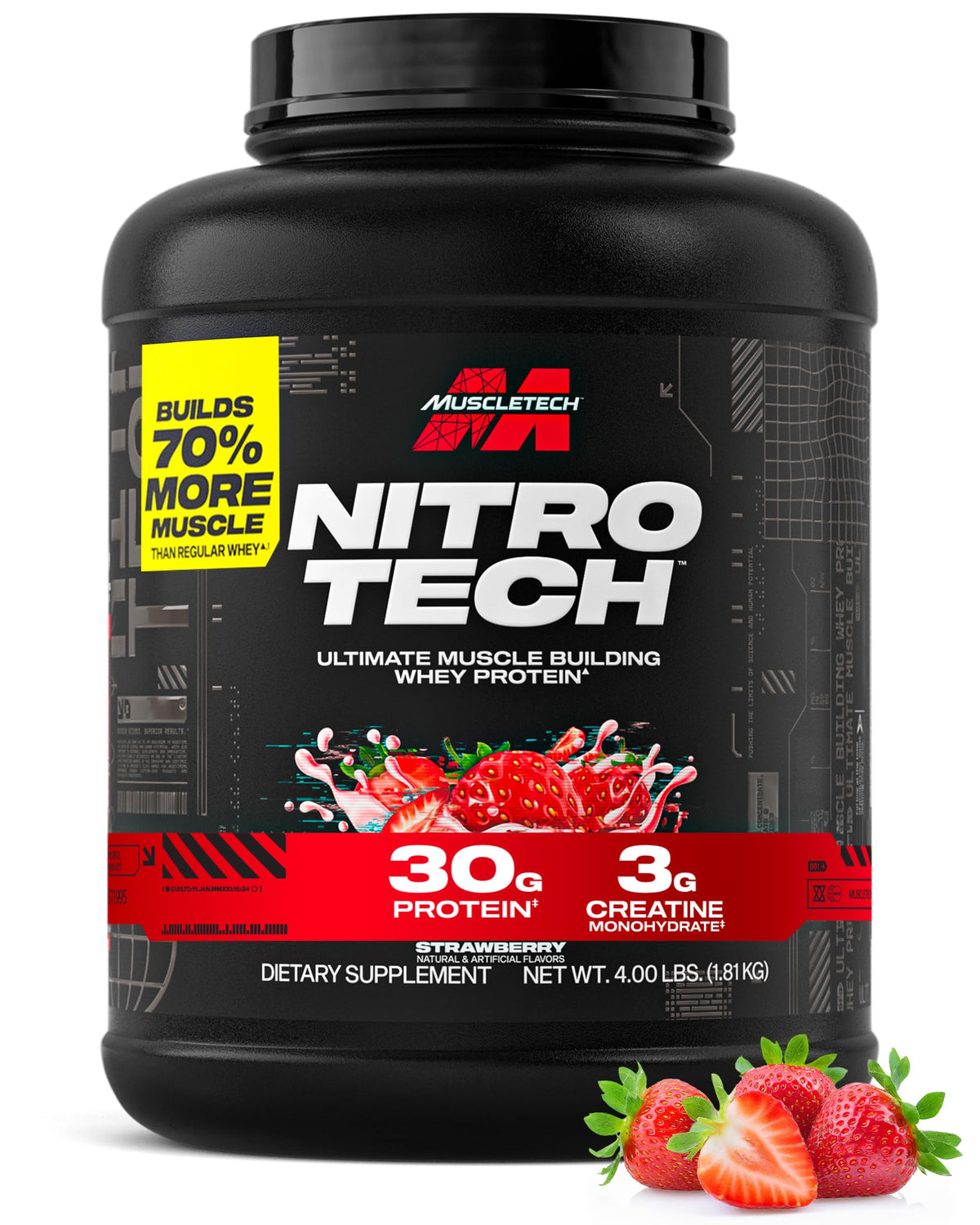 Muscletech Whey Protein Powder (Vanilla Cream, 4 Pound) - Nitro-Tech Ultimate Muscle Building Formula with Whey Protein Isolate - 30g of Protein, 3g of Creatine & 6.8g of BCAA - Packaging May Vary