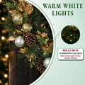Hykolity 28 Inch Pre-Lit Botanical Christmas Wreath with 50 Warm White LEDs and Timer, Battery Operated Artificial PE & PVC Wreath with Ornaments, Pinecones and Layered Gold Leaves for Front Door