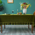 GLORY SEASON Velvet Tablecloth Luxurious Solid Rectangle Table Cloth,Oblong Retro Farmhouse Ruffle Tablecloths Washable Table Cover for Party Olive Green,52x70 Inches
