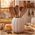 Beeveer 6.7 Inch Ceramic Pumpkin Vase, Large White Pumpkin Utensil Holder