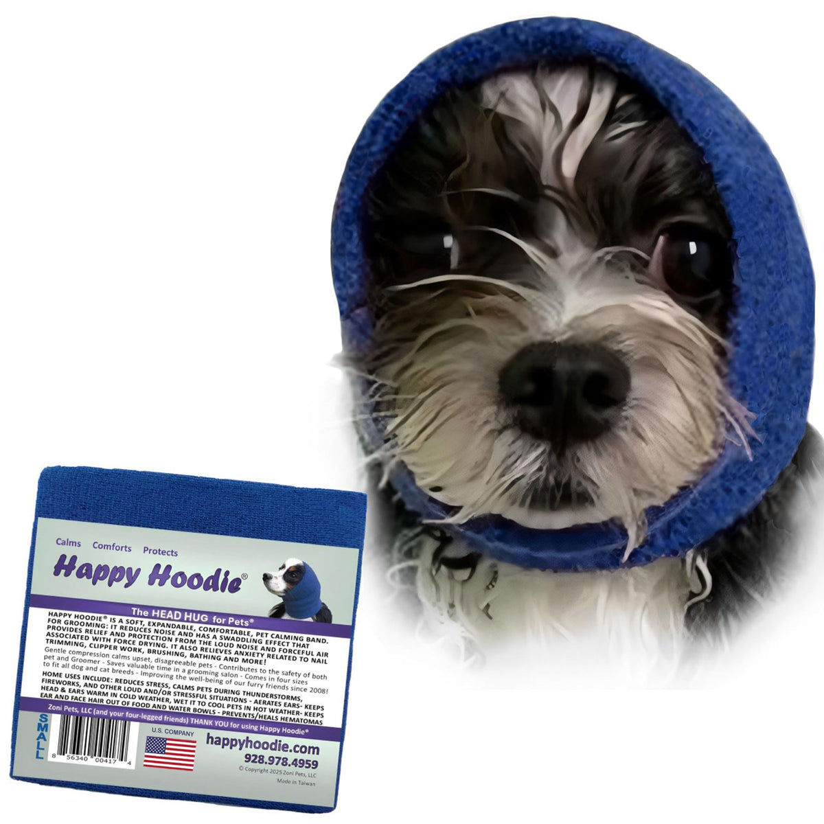 Happy Hoodie The Original Dog & Cat Calming Band - American Brand - Anxiety Relief/Noise Protection-Grooming-Thunder-Fireworks (XS, Purple) - Since 2008