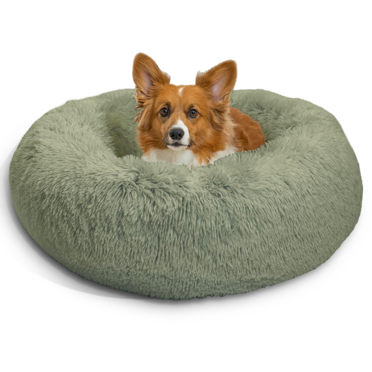Best Friends by Sheri The Original Calming Donut Dog Bed for Large Dogs up to 100 lbs, Shag Faux Fur, Taupe, Large, 36" x 36"