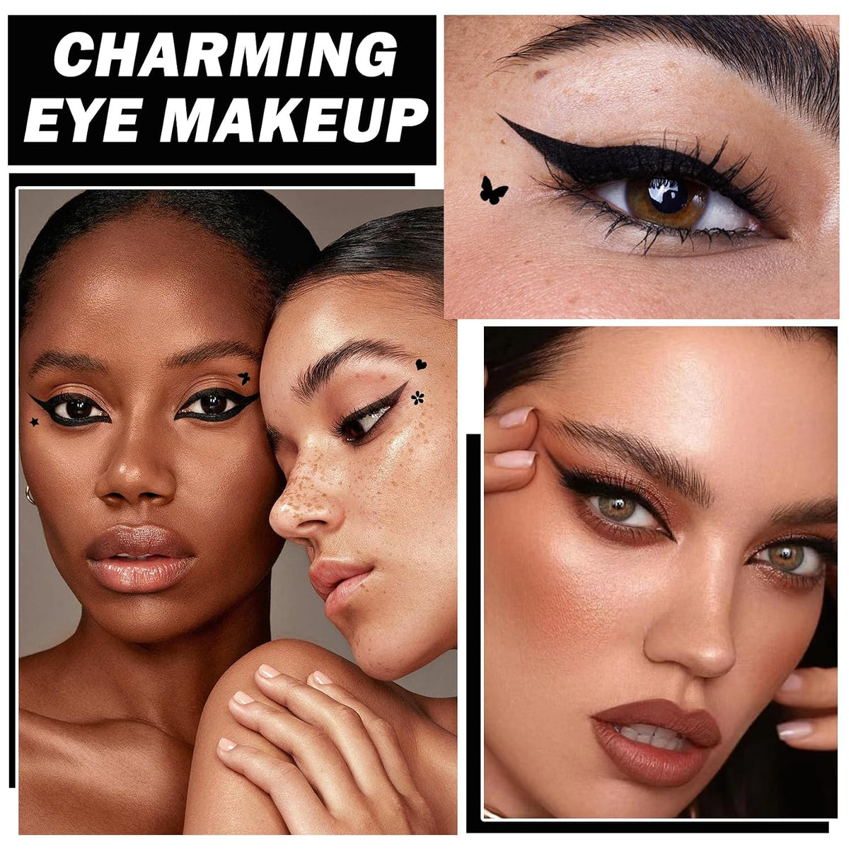 5PCS Double-headed Liquid Winged Black Eyeliner Stamp Pen Set | Eye Liner Pencil Long-lasting Waterproof, Stamp Eyeliner Set for Eye Makeup - Star, Heart, Flower, Butterfly, Triangle