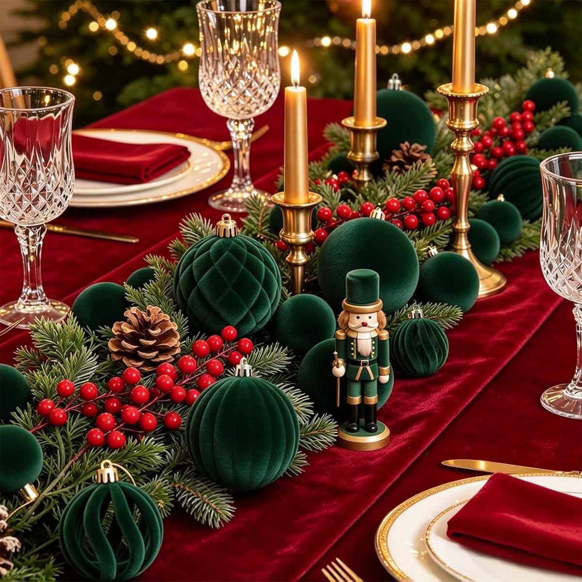 Thewe 40Pcs Velvet Shatterproof Christmas Ball Ornaments Set，Green
