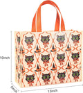 Loveinside 13" Large Halloween Reusable Gift Bag, Vintage Black Cat & Witch Hat Pattern Recycled Gift Bag with Handles for Kids Halloween Party, Trick or Treat, 13" x 5" x 10", 1 Pcs