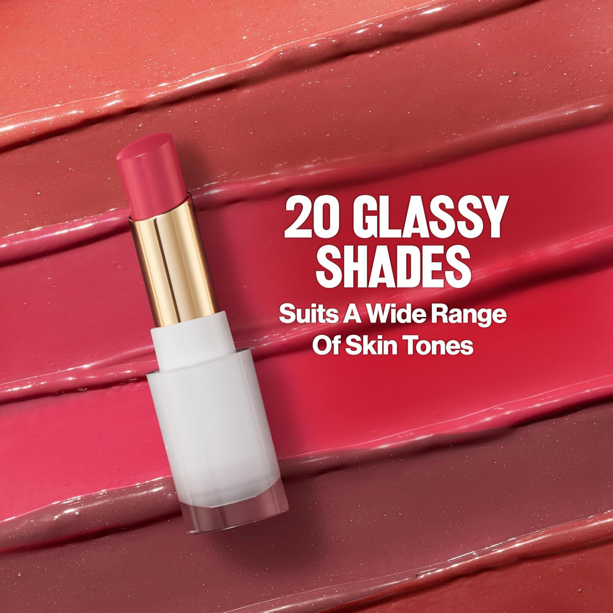 REVLON Super Lustrous Glass Shine Balm, Sheer Glossy Tinted Lip Balm, Hydrating Formula with Hyaluronic Acid, Aloe & Rose Quartz, 020 Glaring Red, 0.11 oz