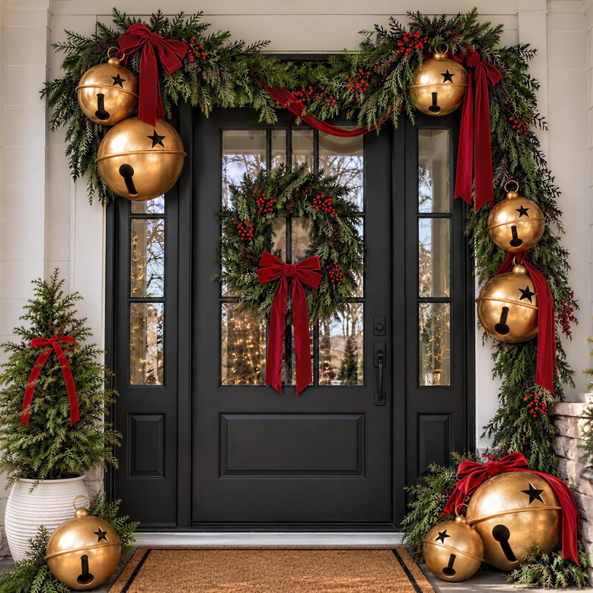 Christmas Decor, Set of 3 Giant Metal Christmas Bells (7.1", 9.84", 12.2")