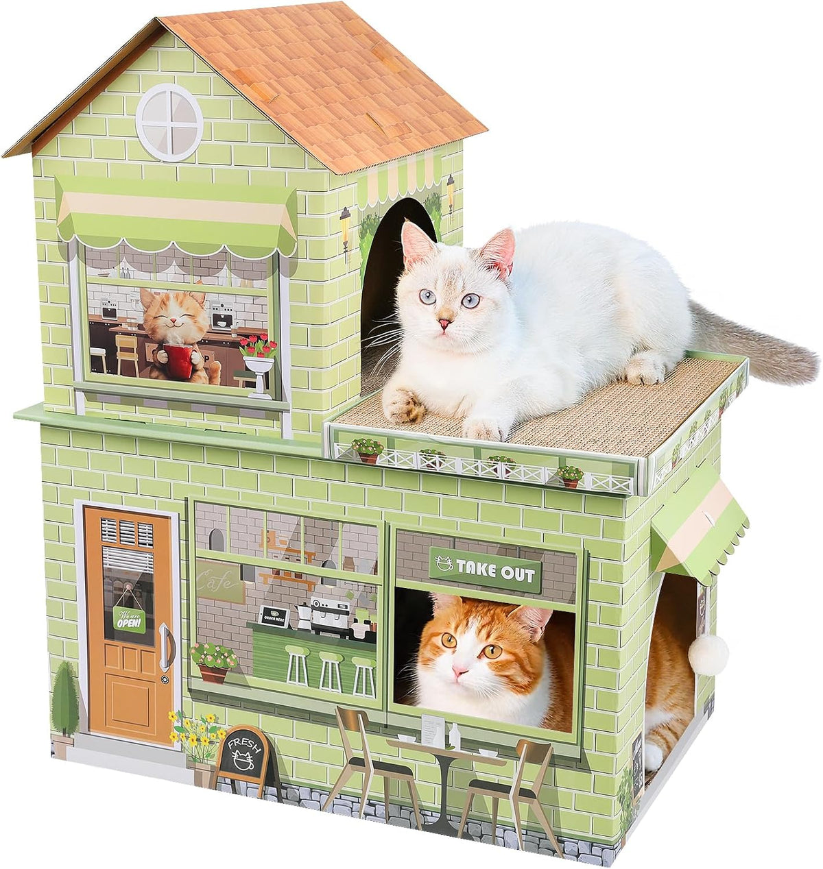 Cardboard Cat Houses for Indoor Cats Kitten Scratcher Houses Cafe Themed