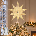 Lewondr Crystal Firework Christmas Tree Topper with Lights, Gold