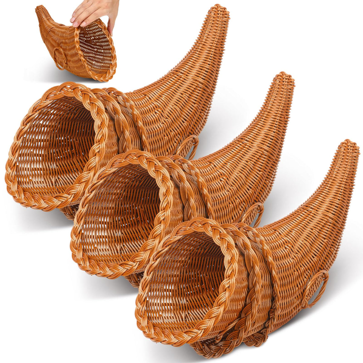 Dandat 1 Pcs Fall Cornucopia Basket Centerpiece 13.78 Inch, Imitation Vine