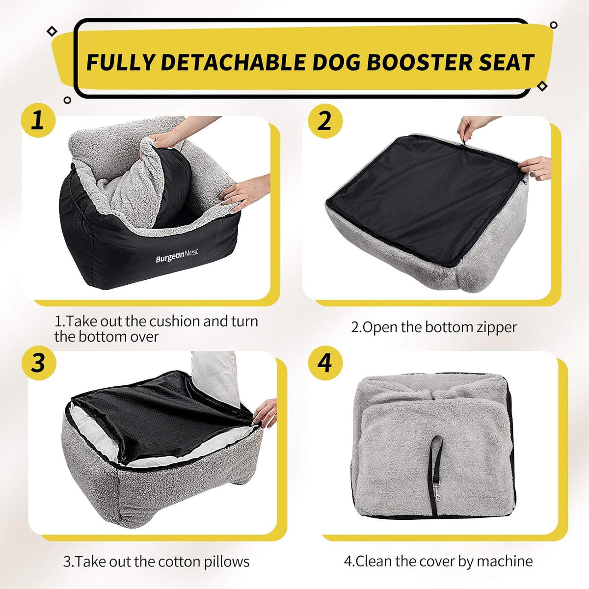 BurgeonNest Dog Car Seat for Small Dogs & Cats Under 25 lbs,Black