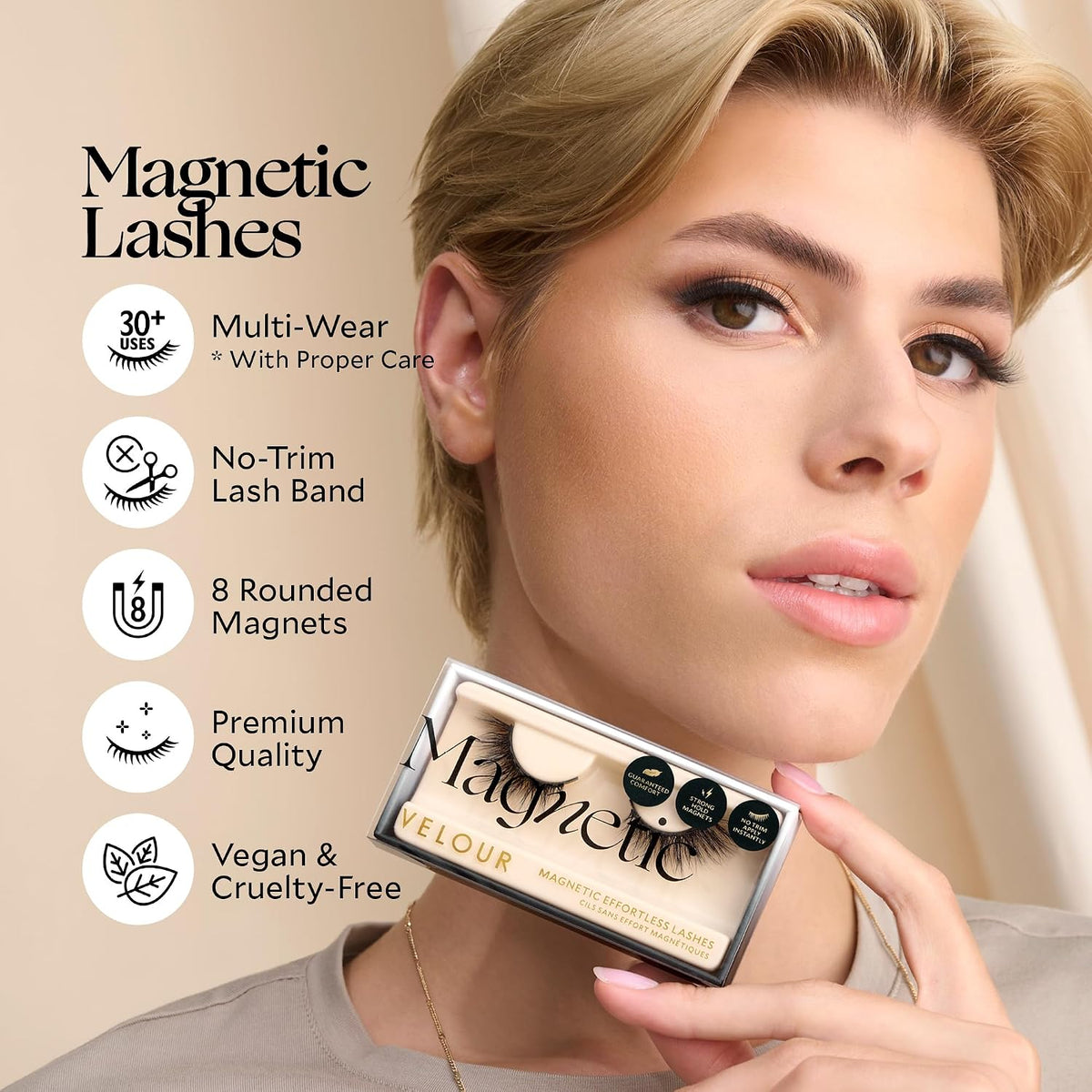 VeVelour Magnetic Eyelashes, Luxurious False Eyelashes, Reusable Lashes, Wear up to 30x & Vegan, All Eye Shapes, Natural Lashes, Magnetic Eyeliner not Included (Electromagnetic)