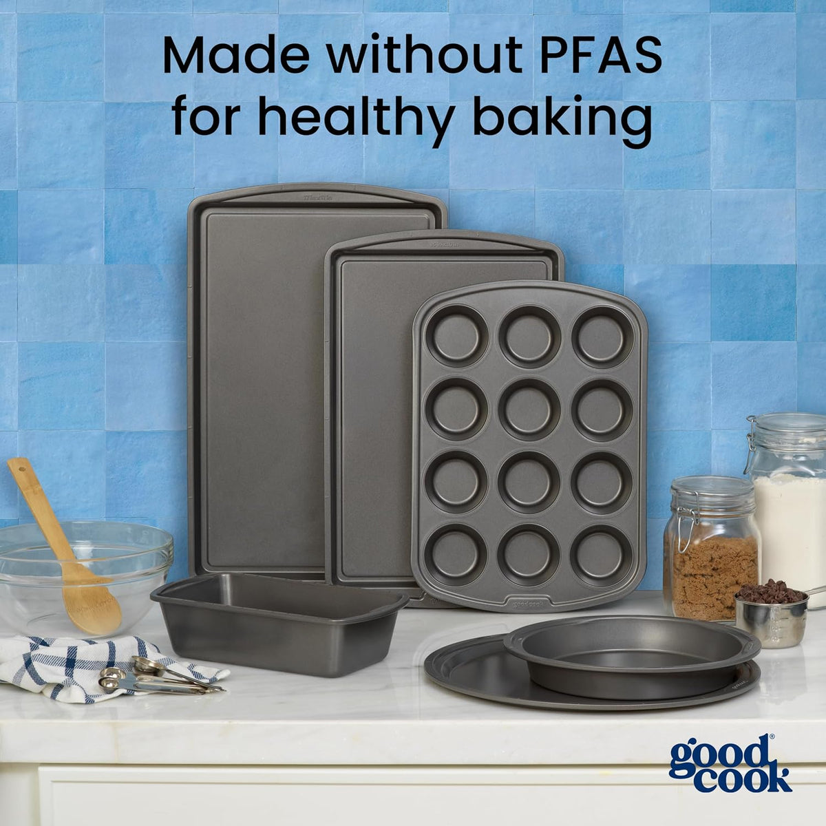 GoodCook Everyday Pie Pan Scratch-Resistant Nonstick Heavy Duty Steel Construction with Wide Rim, 9-Inch, Gray