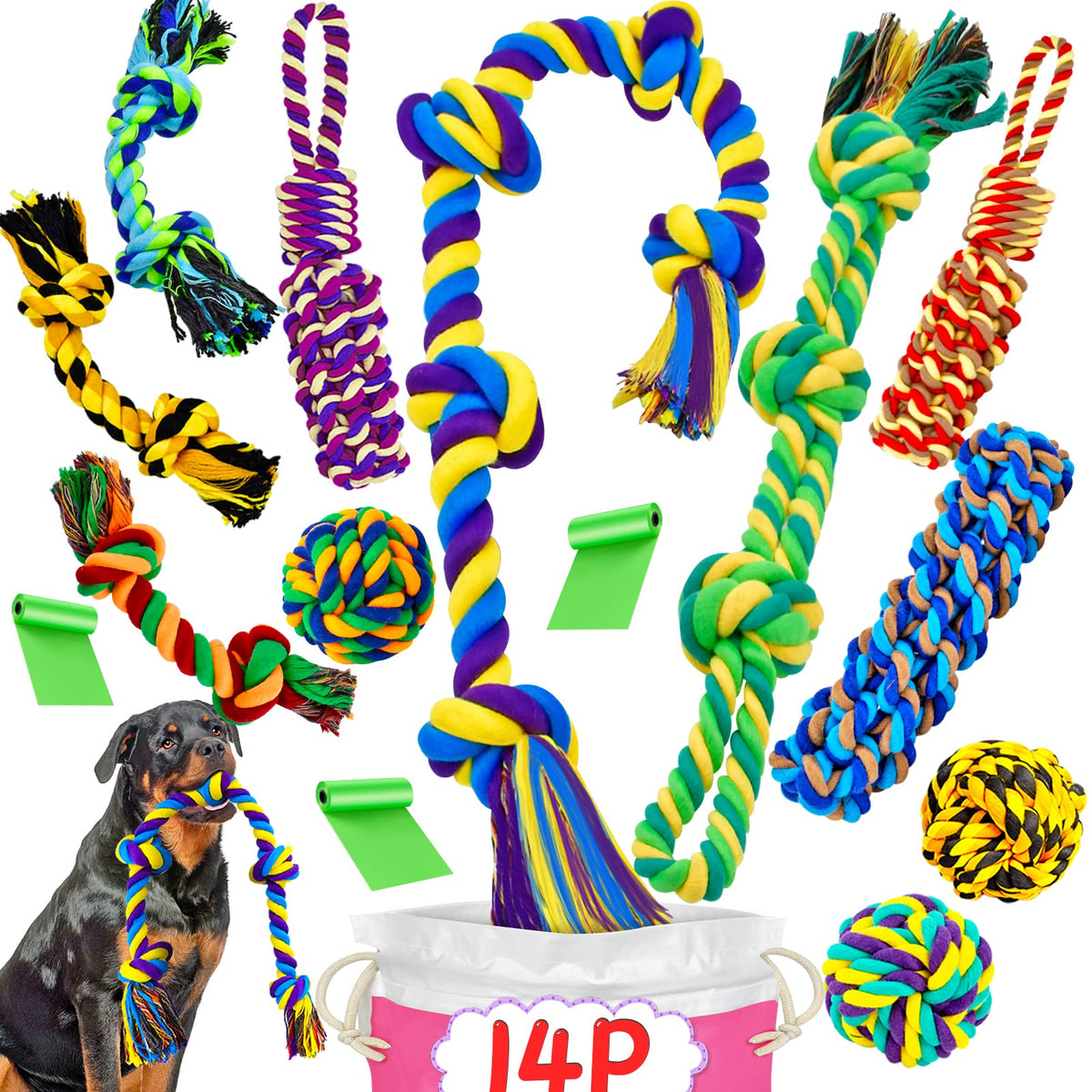 SHARLOVY Large Tough Chew Toys for Aggressive Chewers Large Breed,Heavy Duty Dental Rope Toys Kit for Medium Dogs,5 Knots Indestructible Cotton Puppy Teething Chew Tug Toy Set of 9