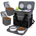 BAGLHER Pet Travel Set Airline-Approved Carrier for Small/Medium Cats & Dogs + Travel Bag with Food Containers & Silicone Bowls, Grey & Green