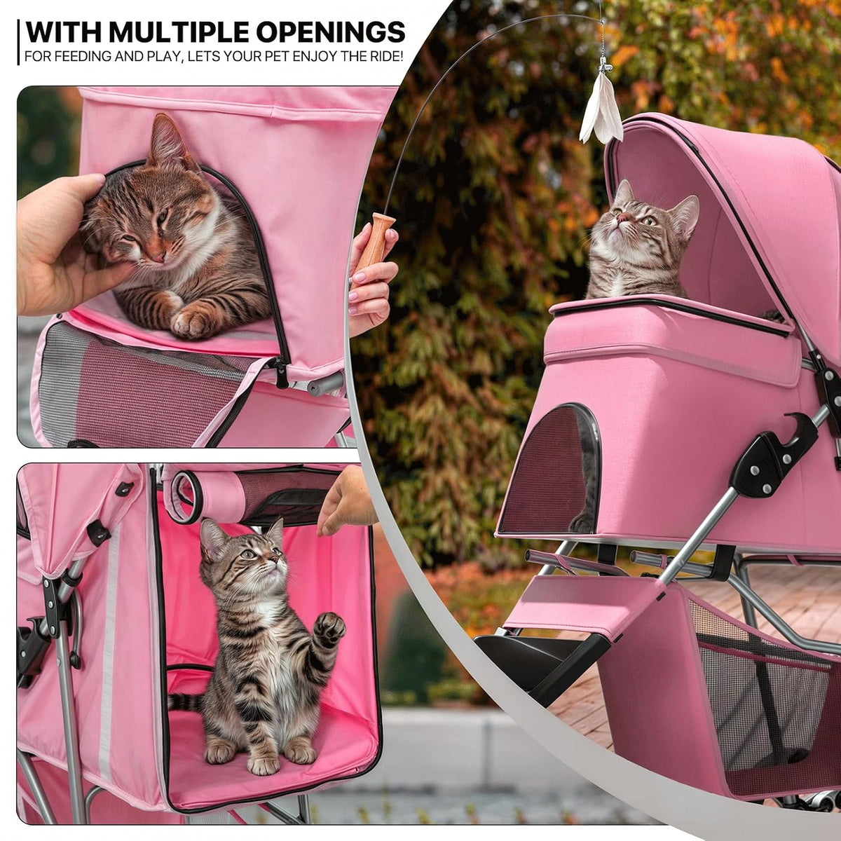 MoNiBloom Pet Stroller for Small/Medium Dogs and Cats up to 33 lbs, Pink