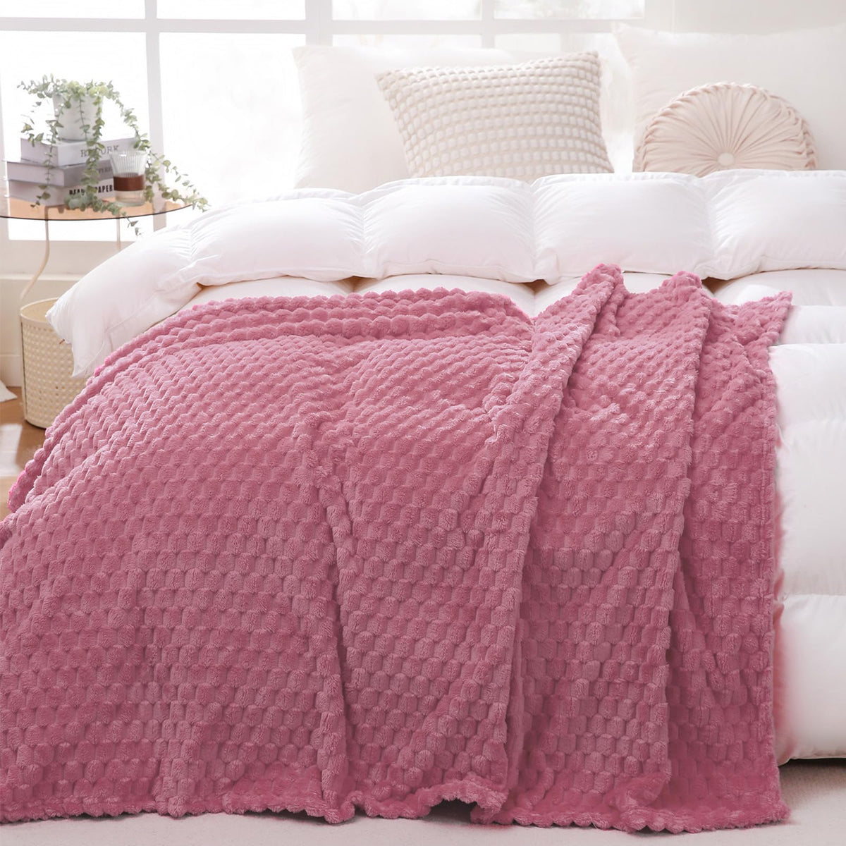 Puncuntex Burnt Orange Throw Blanket 50"×60" Fuzzy 3D Jacquard Decorative