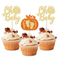 24pc Little Pumpkin Cupcake Toppers - Glitter Pumpkin Cupcake Picks - Baby Shower Decorations - Fall Harvest Theme - Kids Birthday Party Supplies