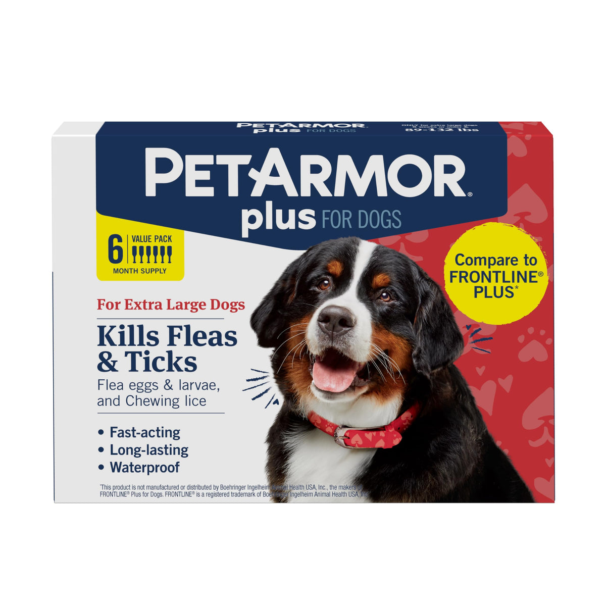 PetArmor Plus Flea & Tick Topical Dogs 45-88 lbs, 6-Month | Ideal for Large Dogs 45-88 lbs; Kills Fleas, Eggs, Larvae, Ticks & Lice; 6-month supply; Waterproof Nose-to-Tail