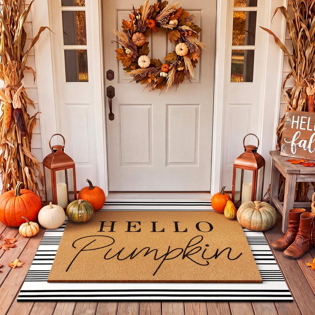 Tinideya 2 23.6 X 35.4 Inches Plaid Ghost Red Brown | Layered Coir Doormat Set, Non Slip Backing for Outdoor Entryway, Buffalo Plaid Seasonal Design, Front Porch Home Decor