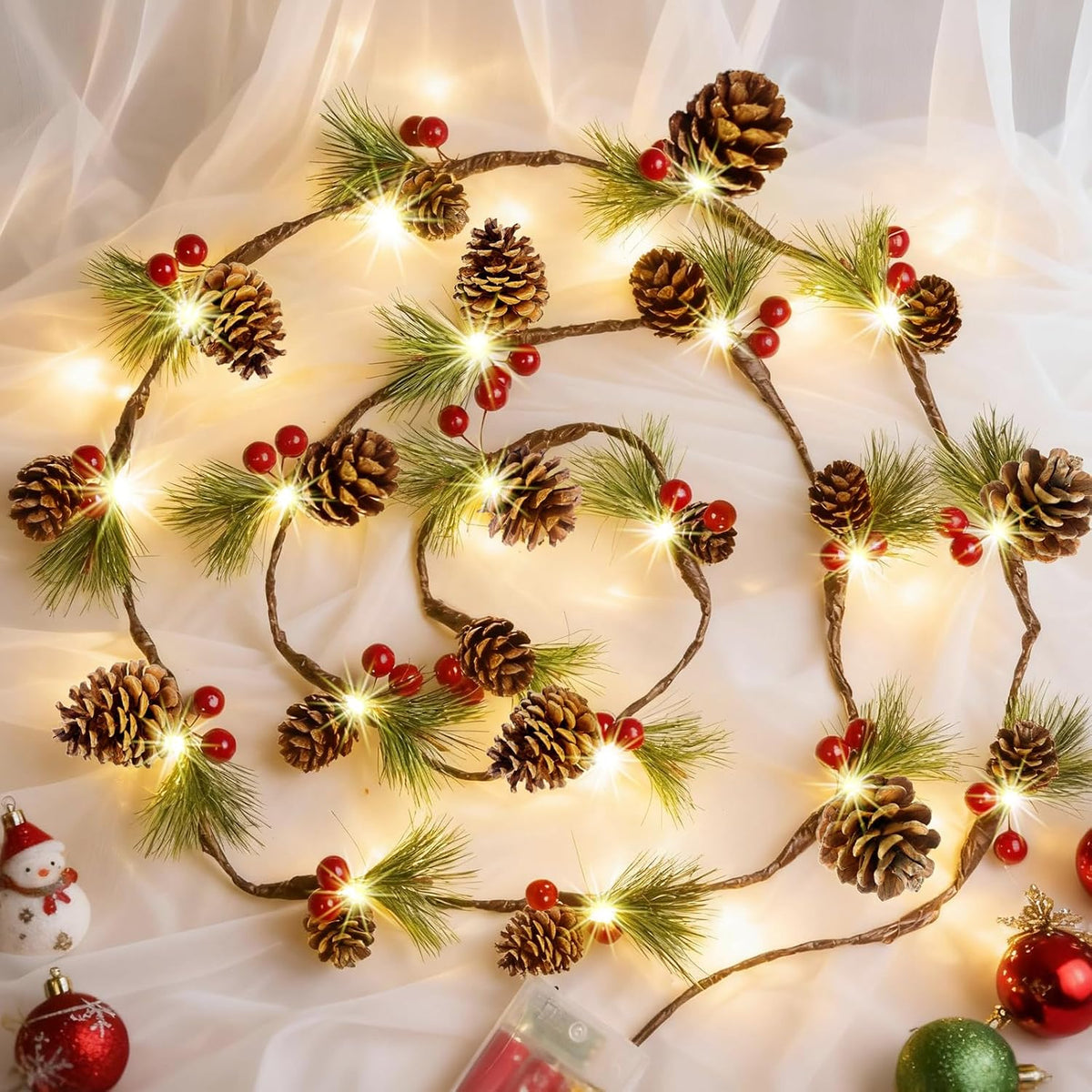 20LED Christmas Pine Cones String Lights Battery Operated