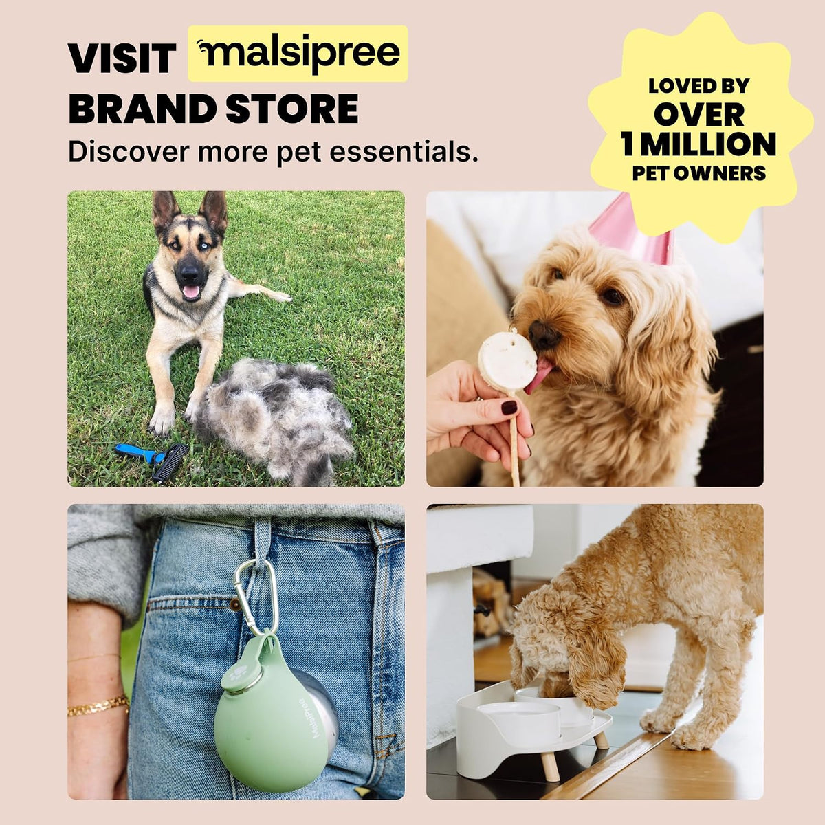 MalsiPree Leak-Proof Portable Dog Water Bottle for Travel - 19 oz, with Pink Bowl - Food Grade Plastic - Dog Bowls - Puppy Essentials - Pet Water Bottle for Trail Hiking, Park Visit & Beach Days