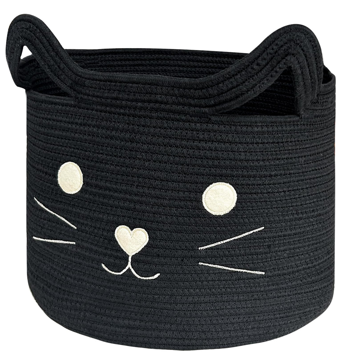 VK VK·LIVING Animal Baskets Large Woven Cotton Rope Storage with Cute Cat Design Laundry Organizer for Towels, Blanket, Toys, Clothes, Gifts – Cat Toy Box Pet or Baby Gift Baskets 15"Lx14H"