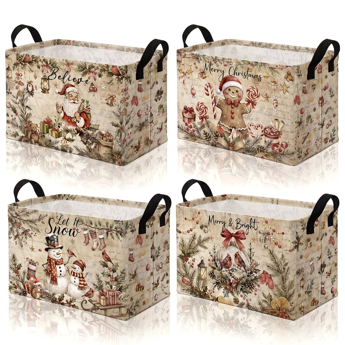 4 Pcs Thanksgiving Storage Basket Empty with Handles, Large Fabric