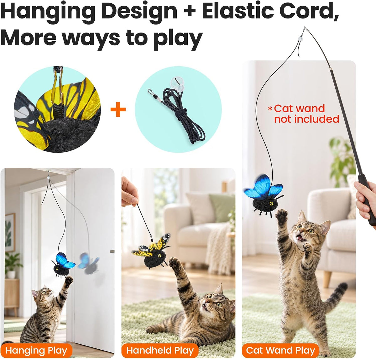 Potaroma 2 Pcs Flapping Butterfly Interactive Cat Toys with Catnip