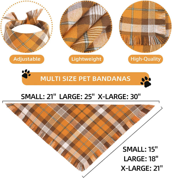 Fall Dog Bandana 1PCS Large, Autumn Thanksgiving Orange Plaid Scarf